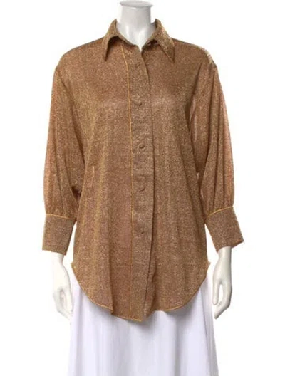 Pre-owned Oseree Three-quarter Sleeve Top In Gold/metallic
