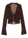 Oseree Tie-detail Bell-sleeve Top In Brown