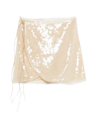 Oseree Tie-detail Mini Skirt In Gold