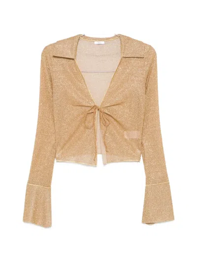 Oseree Tie Front Flare Sleeve Top In Gold