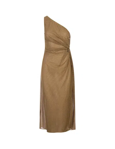 OSEREE TOFFEE LUMIERE ONE-SHOULDER MIDI DRESS