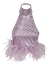 Oseree Disco Plumage Feather-trimmed Top In Purple
