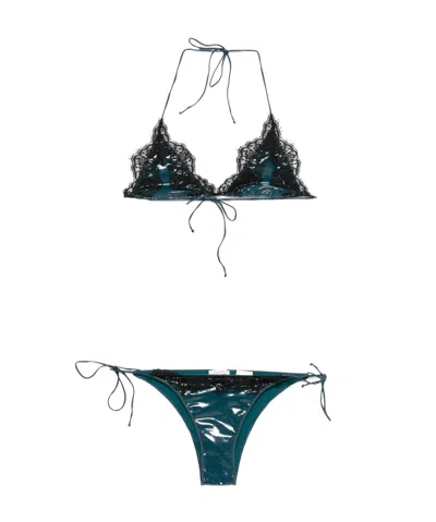 Oseree Oséree Travaille Latex Lace Detailed Bikini In White