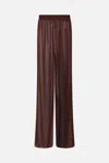 Oseree Lumière Trousers In Semi-transparent Brown Metallic Fabric In Burgundy