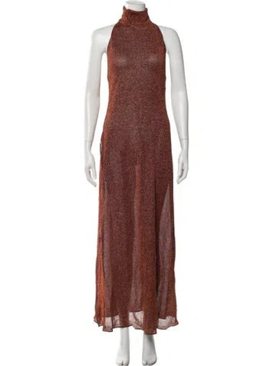 Pre-owned Oseree Turtleneck Long Dress In Orange