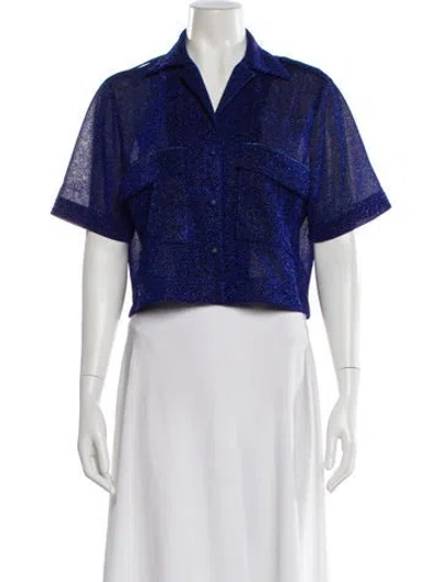 Pre-owned Oseree Tweed Pattern Bolero In Blue