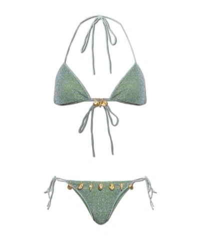 Oseree Two-piece Set Including A Tie-up Bikini Top And Swim Trunks In Green