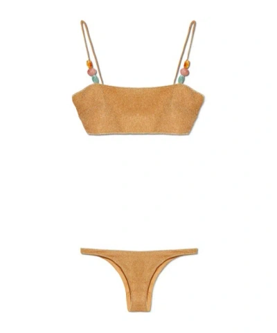 Oseree Two-piece Set Of Spaghetti Strap Bikini Top And Swim Trunks In Brown