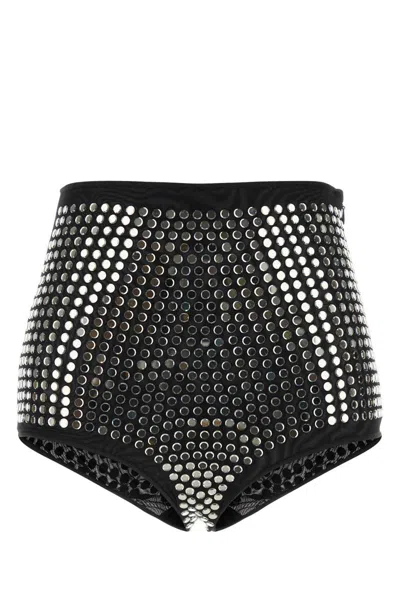 Oseree Crystal High Waisted Shorts In Black