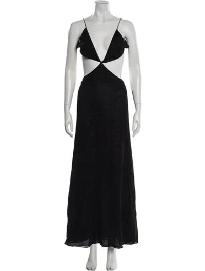 Pre-owned Oseree V-neck Long Dress In Black