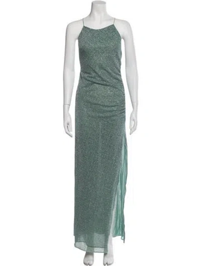 Pre-owned Oseree V-neck Long Dress In Green
