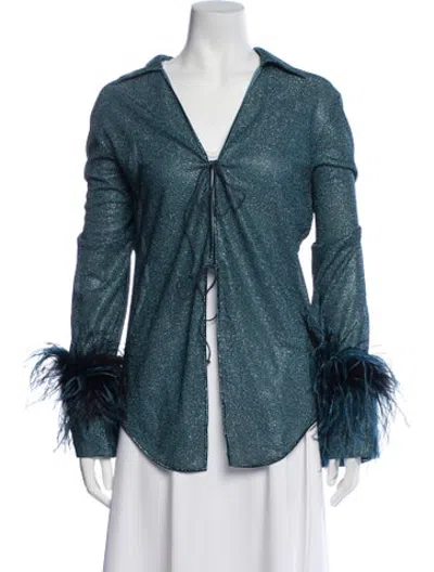 Pre-owned Oseree V-neck Long Sleeve Top W/ Tags In Blue