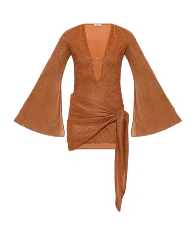 Oseree V-neck Long-sleeved Dress In Brown