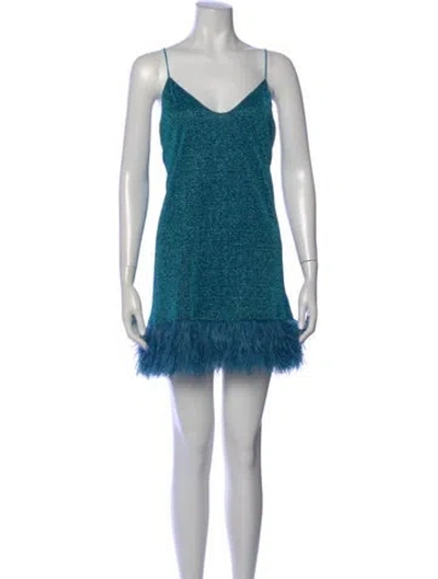 Pre-owned Oseree V-neck Mini Dress In Blue