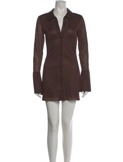 Pre-owned Oseree V-neck Mini Dress In Brown