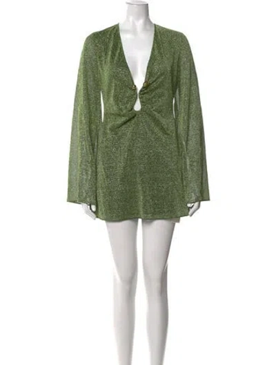Pre-owned Oseree V-neck Mini Dress In Green