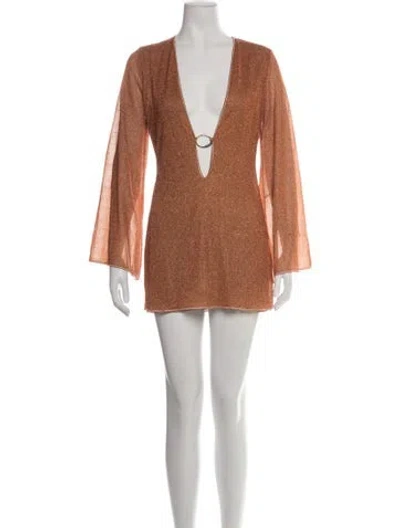 Pre-owned Oseree V-neck Mini Dress In Metallic/orange