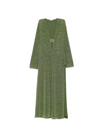 Oseree V-neck Ring Maxi Dress In Green