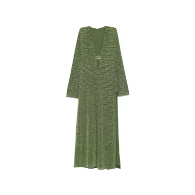 Oseree V-neck Ring Maxi Dress In Green