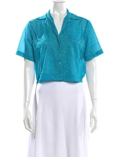 Pre-owned Oseree V-neck Short Sleeve Crop Top In Blue