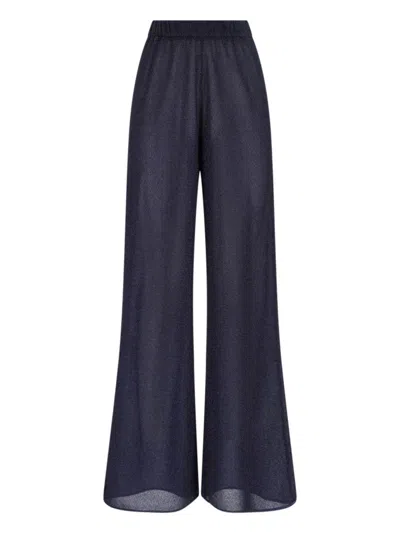 Oseree Wide-leg Pants In Shimmering Lurex With Metallic Accents In Blue
