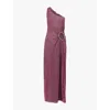 Oseree Lumiere One-shoulder Cut-out Woven Maxi Dress In Aubergine