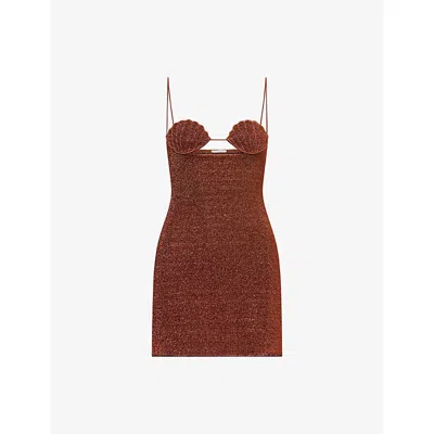 Oseree Womens Lumiere Shell Metallic Knit Dress Brown In Multi