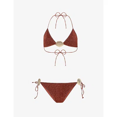 Oseree Womens Lumiere Shell-hardware Bikini Set Brown