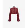Oseree Womens Burgundy Lumière Cropped Woven Shirt In Burgundy