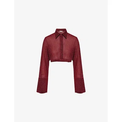 Oseree Womens Burgundy Lumière Cropped Woven Shirt