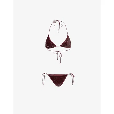 Oseree Womens Marylin Micro Sequin Bikini Set Burgundy