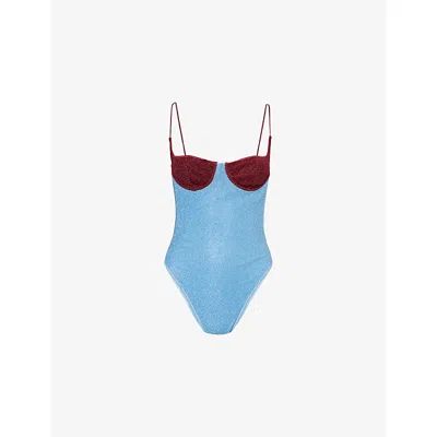Oseree Womens Lumiere Bi-colour One-piece Swimsuit Crystal - Burgundy In Blue