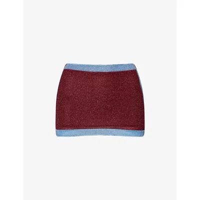 Oseree Womens Crystal - Burgundy Lumière Colour-block Woven Bikini Skirt
