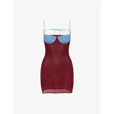 Oseree Womens Lumière Colour-block Woven Mini Dress Crystal - Burgundy