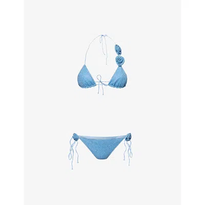 Oseree Womens Lumière Rose Two-piece Metallic Bikini Set Crystal
