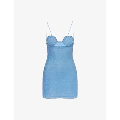 Oseree Womens Crystal Lumière Seashell-cup Woven Mini Dress