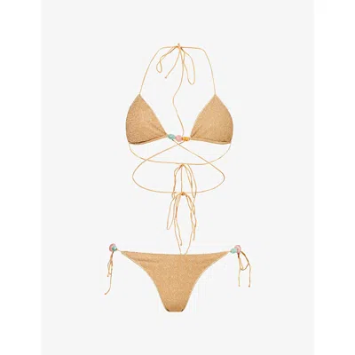 Oseree Womens Lumiere Beads Micro Bikini Set Gold In Animal Print