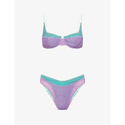 Oseree Womens Lumiere Double Balconette Bikini Set Lilac Sea Turquoise