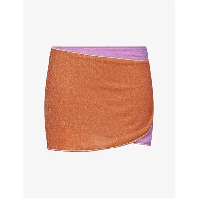 Oseree Womens Lumiere Double Stretch-woven Mini Skirt Orange Lilac