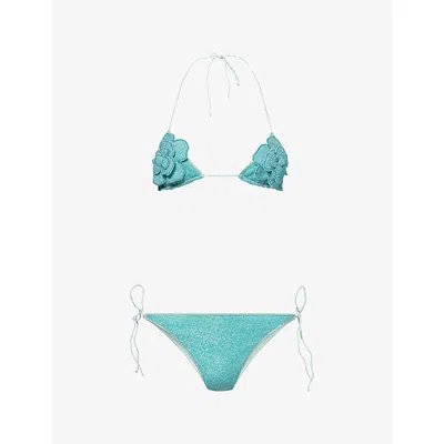 Oseree Womens Lumiere Flower Kini Bikini Set Sea Turquoise