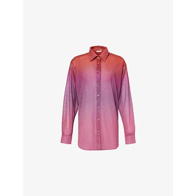 Oseree Womens Lumiere Long-sleeve Metallic-weave Woven Shirt Sunset In Red