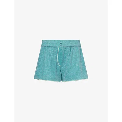 Oseree Womens Lumiere Metallic Stretch-woven Shorts Sea Turquoise