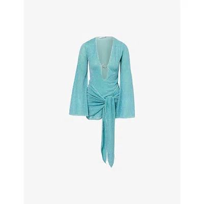 Oseree Womens Lumiere Pareo Stretch-woven Mini Dress Sea Turquoise