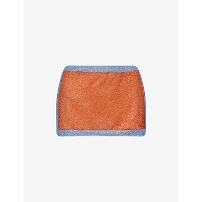 Oseree Womens Crystal - Orange Lumiere Bi-color Metallic Woven Mini Skirt
