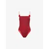 Oseree Womens Merlot - Red Rose Floral-appliqué Stretch-mesh Swimsuit In Merlot - Red