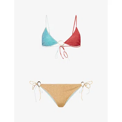 Oseree Womens Lumiere Colour O-ring Bikini Set Sea Turquoise Coral Gold In Multi