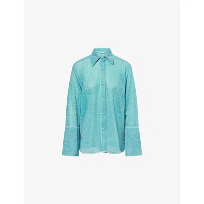 Oseree Womens Lumiere Long-sleeve Metallic Knit Shirt Sea Turquoise In Multi