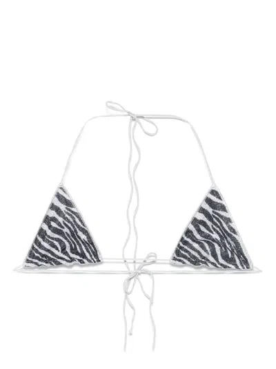 Oseree Zebra-print Lurex Bikini Top In Grey