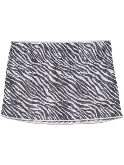 Oseree Zebra-print Lurex Mini Skirt In Black