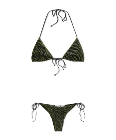 Oseree Zebra-print Bikini Set In Black